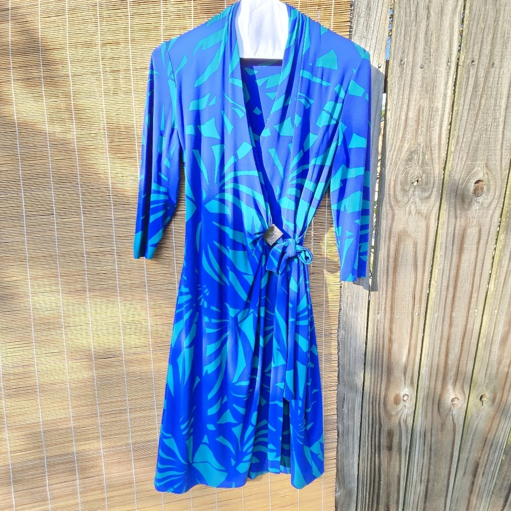 ANNE KLEIN Faux Wrap Buckle DRESS M
